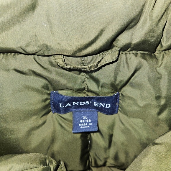 Lands End Mens Quilted Down Puffer Vest Olive Green Full Snap Collar XL - Picture 2 of 5